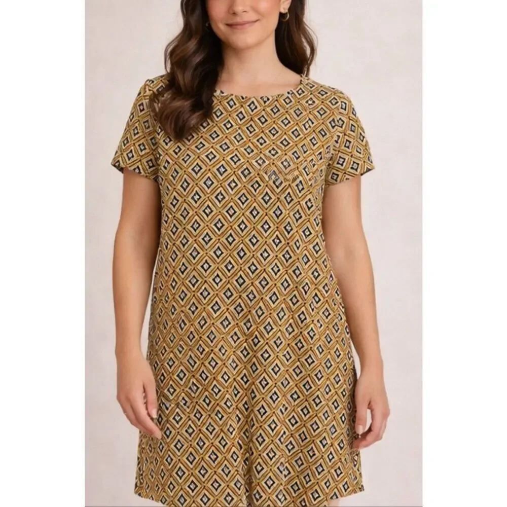 J.McLaughlin yellow geometric short sleeve pullover dress